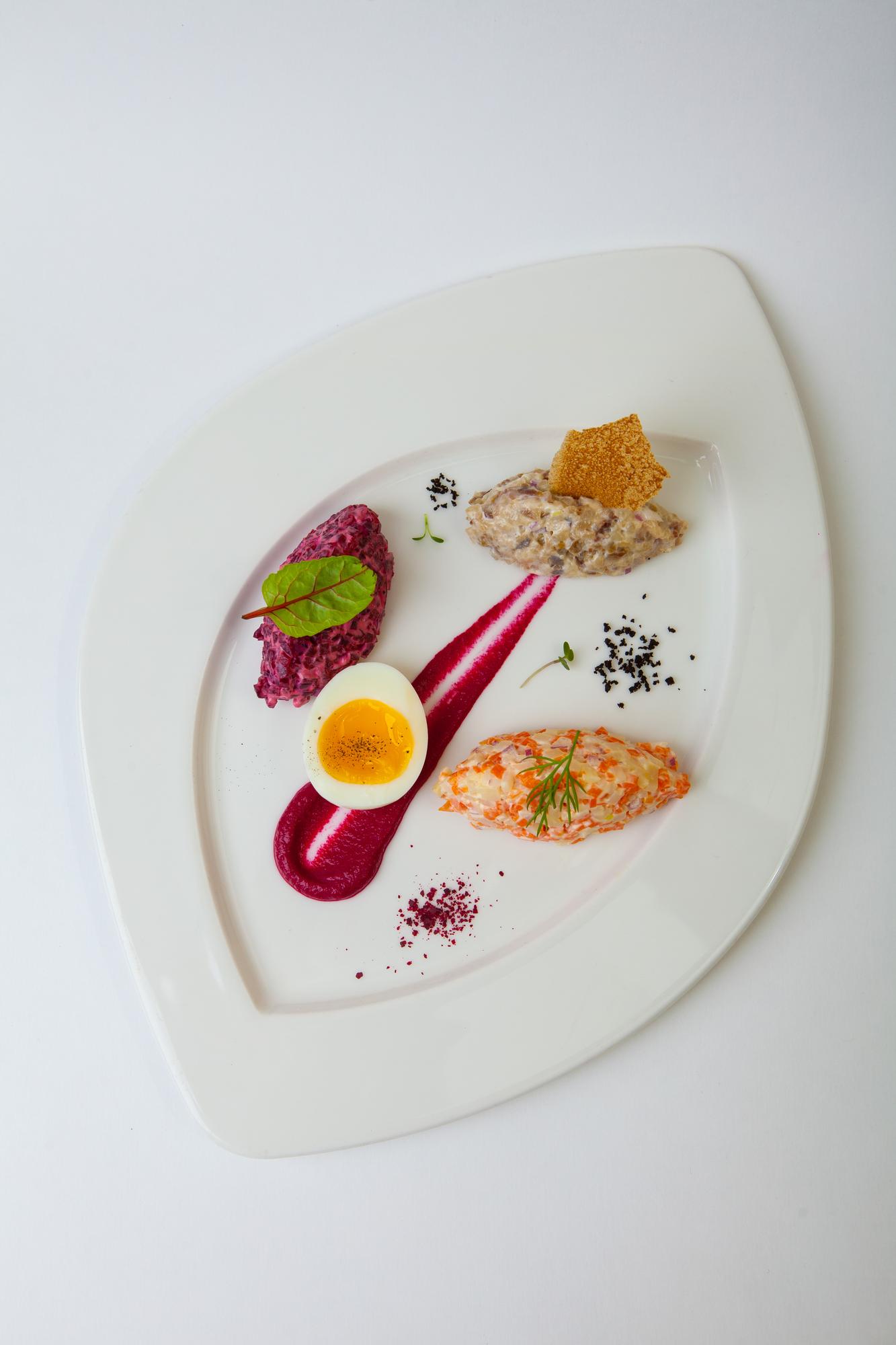 Editorial shot: plated course on marble